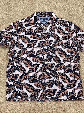 Tommy Hilfiger - Men's Short Sleeve Linen Shirt Tropical Leaves (Size: M)